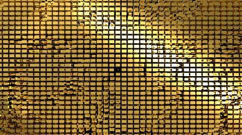 Golden abstraction with a large number of rectangular cubes.  Illustrazione stock