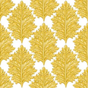 Golden acanthus leaf seamless pattern background, textile and packaging design Stock Illustration