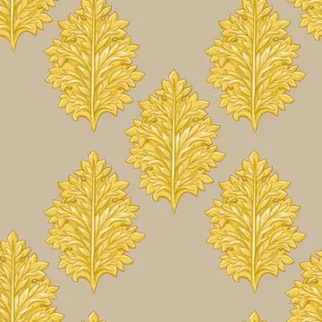 Golden acanthus leaf seamless pattern background, textile and packaging design Illustrazione stock