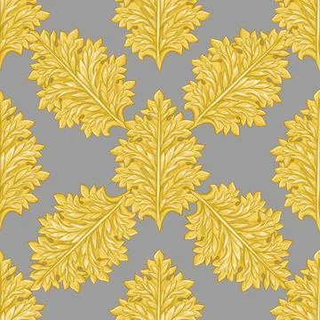 Golden acanthus leaf seamless pattern background, textile and packaging design Stock Illustration