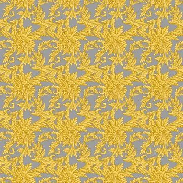 Golden acanthus leaf seamless pattern background, textile and packaging design Stock Illustration