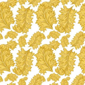 Golden acanthus leaf seamless pattern background, textile and packaging design Stock Illustration