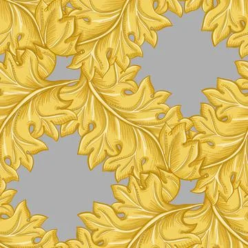 Golden acanthus leaf seamless pattern background, textile and packaging design Stock Illustration