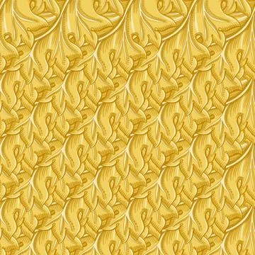 Golden acanthus leaf seamless pattern background, textile and packaging design Stock Illustration