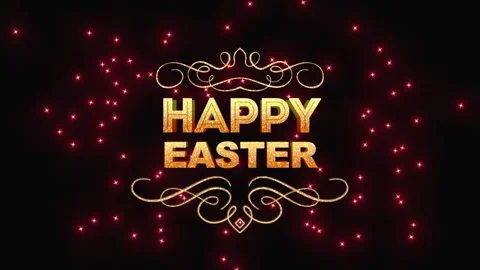 Golden accented Happy Easter message shines on a black background Stock Footage 263697927