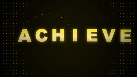 Golden ACHIEVE text glowing on dark background with particles - success conce Stock Footage 346660749