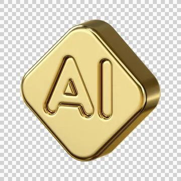 Golden AI artificial intelligence icon in glossy metallic style for smart t.. Stock Illustration