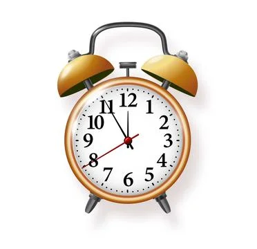 Golden alarm clock on white background. Vector metal vintage ringing alarm clock Stock Illustration