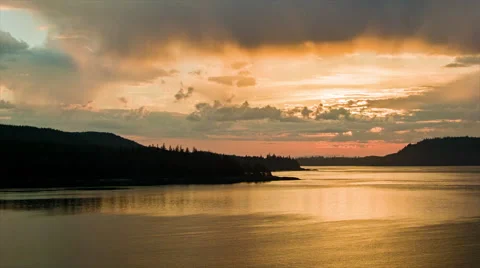 Golden Alaska Sunset Sunrise Landscape At Sea Stock Footage