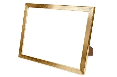 Golden aluminum empty photo frame on white background Stock Photos