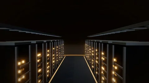Golden amber data center server racks animation Stock-Footage 339334773
