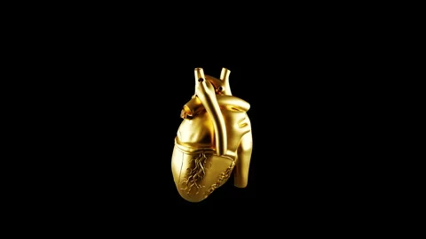 Golden Anatomical Heart Rotating Loop Isolated on Black - Luxury Health Concept Stock Footage 340196273