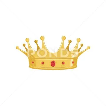 Golden ancient crown with red precious stones for king or monarch, queen or Stock Illustration