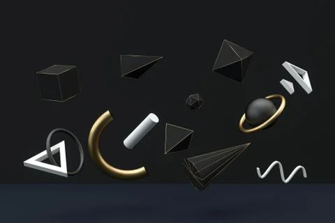 Golden and black abstract objects, 3d rendering. Stock Illustration