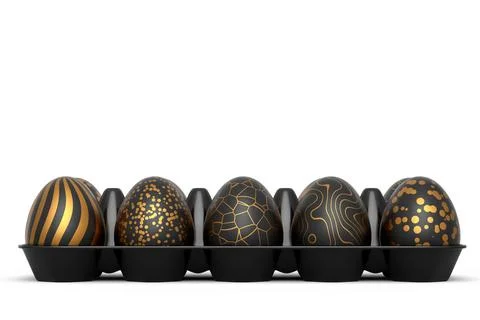 Golden and black Easter eggs in basket or tray and chocolate eggs 스톡 일러스트