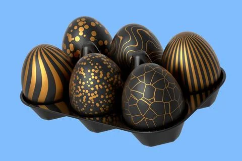 Golden and black Easter eggs in basket or tray and chocolate eggs 스톡 일러스트