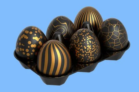 Golden and black Easter eggs in basket or tray and chocolate eggs 스톡 일러스트