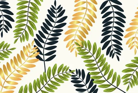 Golden and green leafs pattern background Stockillustratie