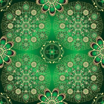 Golden and green seamless pattern Stock Illustration