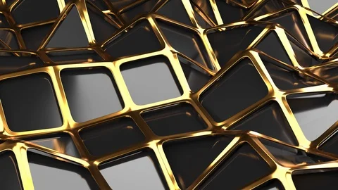 The golden and polygonal lowpoly grille has a black reflective surface in a Stock Footage 123703922