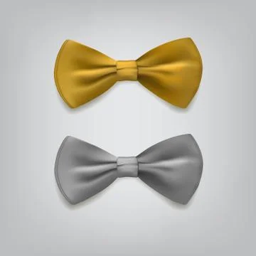 Golden and silver bow ties isolated on gray background. Vector illustration. Stock Illustration