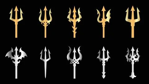 Golden and silver devil trident spear symbols vector set, useful for mythol.. Stock Illustration