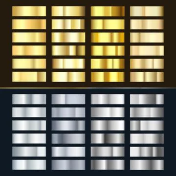 Golden and Silver gradient set. Various of shiny silvery and gold pattern. Re Stock Illustration