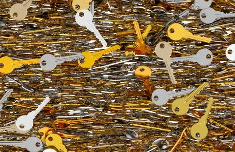 Golden and silver keys  background, wallpaper. 3D rendering Stock Illustration