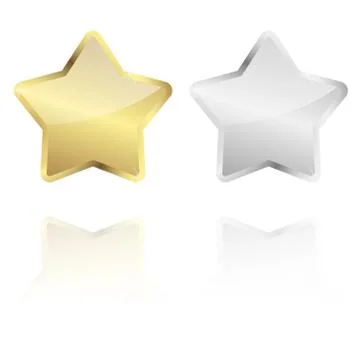 Golden and silver star with reflection Stock Illustration
