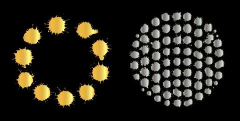 Golden and silver vector paint splats set. Gold grunge elements. Golden silve Illustrazione stock
