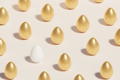 Golden and white Easter eggs, spring April holidays card, isometric 3d Stock Illustration