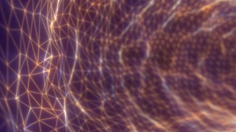 Golden and white wireframe lines form a flowing polygonal landscape Stock Footage 341399000