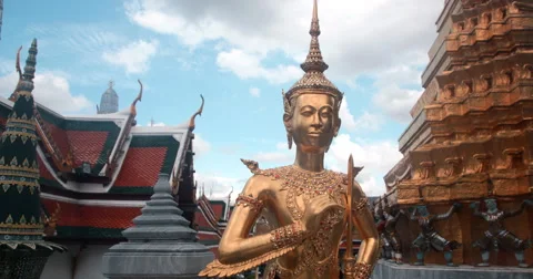 Golden Angel Statue at Grand Palace Temple in Bangkok Stock Footage 59674620
