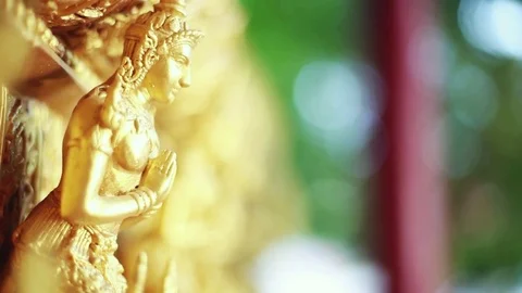 Golden angel statues at temples complex Wat Plai Laem. Koh Samui, 1920x1080 Stock Footage 80582867