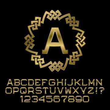 Golden angular letters and numbers with A initial monogram. Stock Illustration