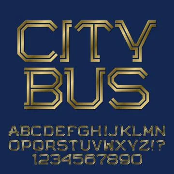 Golden angular letters and numbers of two stripes. Fashion presentable font. Stock Illustration