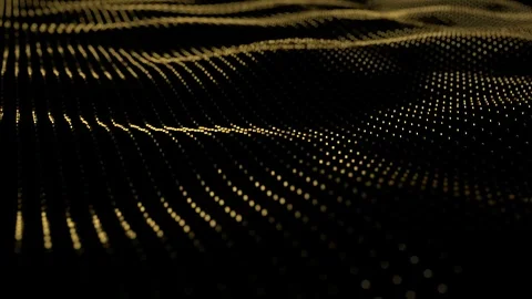 Golden animation background of particles on surface with waves. Looped seamless Stock Footage 96216136