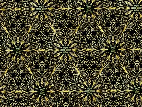 Golden arabic ornaments seamless pattern. Arabs fashion, geometric islamic Stock Illustration