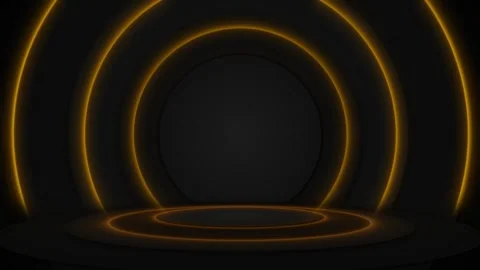 Golden arc stage background dark circular podium, glowing curved rings, and prem Stock Footage 340477335