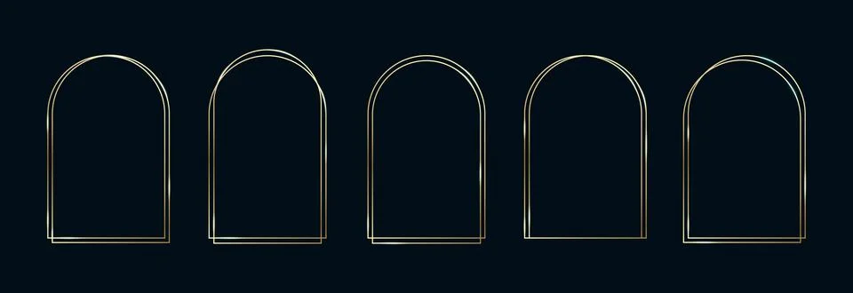 Golden Arch Frames Set. Thin Line Gold Borders Luxury Minimalist Collection Stock Illustration