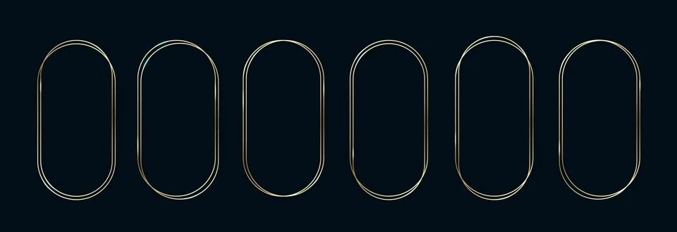 Golden Arch Frames Set. Thin Line Gold Borders Luxury Minimalist Collection Illustrazione stock