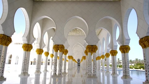 Golden Arches of Tranquility of the Sheikh Zayed Grand Mosque. Stock Footage 312051897