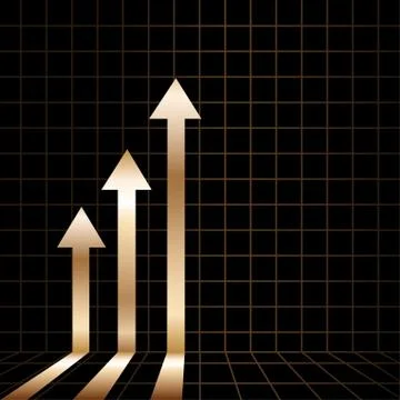 Golden arrow graph on checkered background Stock Illustration