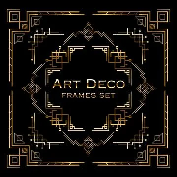 Golden art deco decorative elements set. Frames, dividers and borders collection Stock Illustration
