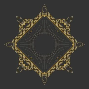 Golden Art Deco frame in hexagonal shape on dark background Stock Illustration