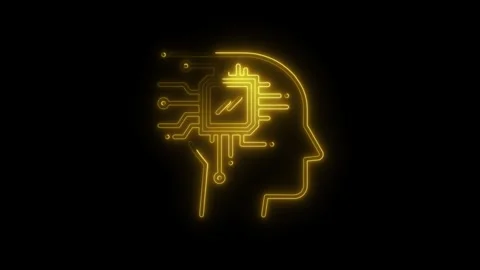 Golden artificial intelligence head with glowing circuit board on black bac.. Stock Footage 308606644