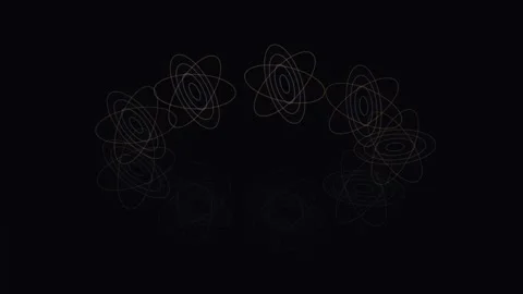 Golden atomic models rotating in a circle on black background Video stock 335939210