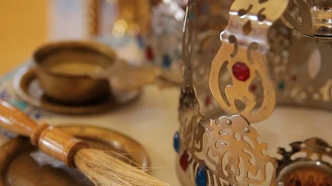 Golden attributes for weddings Stock Footage 75006683