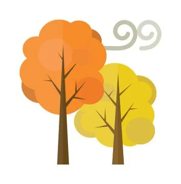 Golden autumn trees flat vector illustration isolated on white background Illustrazione stock