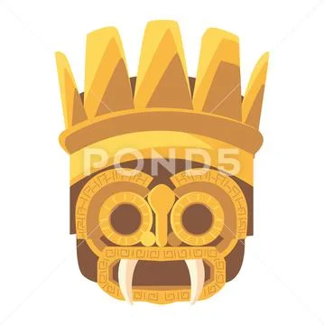 Golden aztec mask ornament in style Stock Illustration